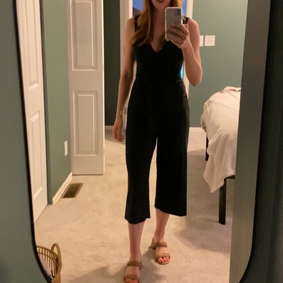 Black V-Neck Jumpsuit (cropped flare leg) - Picture 1 of 5